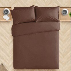 1.5 спальное однотонное постельное белье поплин коричневый