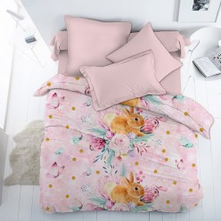 Детское постельное белье поплин Весенний зайка нежно розовое