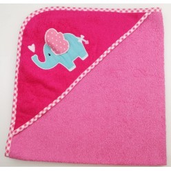 Уголок дет. махровый с вышивкой Слоненок с сердечком (розовый)