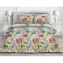 1.5 спальное постельное белье из поплина белое с полевыми цветами
