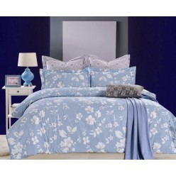 2 спальное постельное белье двустороннее голубое с цветами