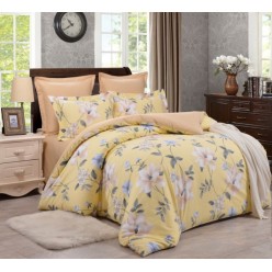 1.5 спальное постельное белье сатин двустороннее желтое с цветами