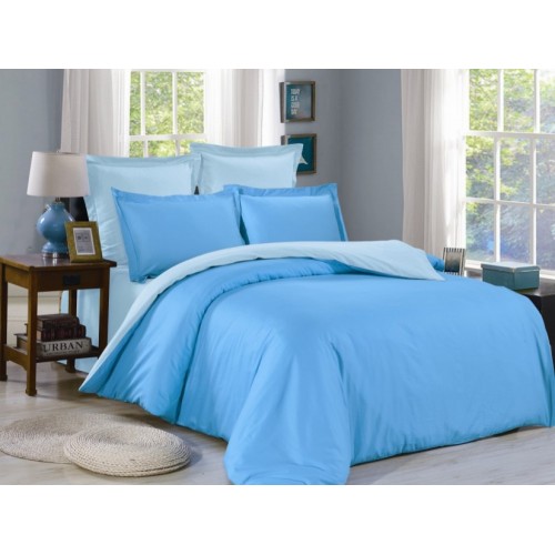 1.5 спальное постельное белье однотонное из сатина бирюзовое с голубым