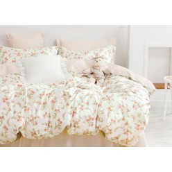 1.5 спальное постельное белье двустороннее сатин кремовое с цветами