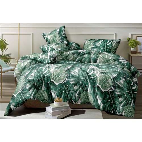 2 спальное постельное белье поплин зеленое с листьями