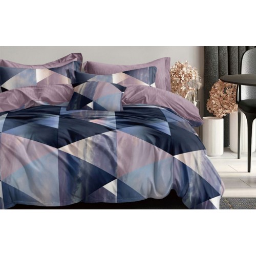 Семейное постельное белье поплин синее с фигурами