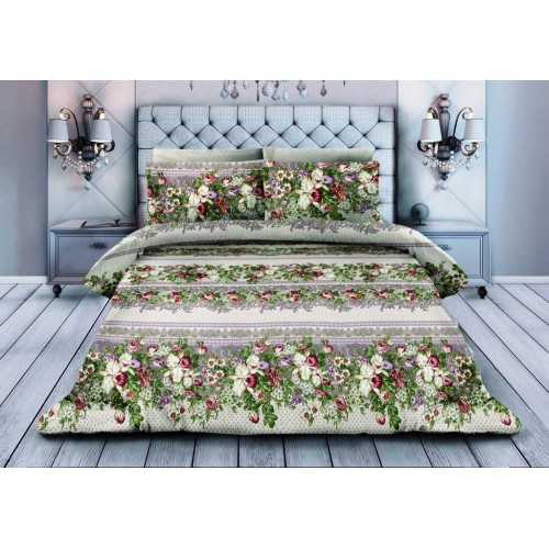 1.5 спальное постельное белье из поплина бежевое с цветами
