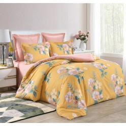 1.5 спальное постельное белье сатин двустороннее желтое с цветами