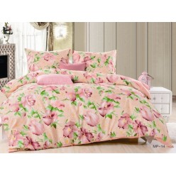 Семейное постельное белье розовое с цветами и листьями