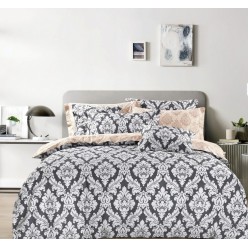 Семейный комплект постельного белья премиум сатин двусторонний серый с орнаментом