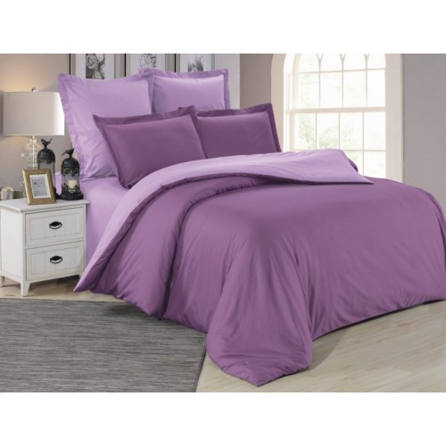 1.5 спальное постельное белье однотонное из сатина фиолетовое с сиреневым