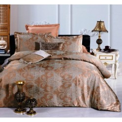 1.5 спальное постельное белье жаккард коричневое с орнаментом 