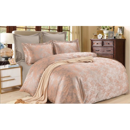 2 спальное постельное белье жаккард персиковое с орнаментом