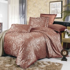 1.5 спальное постельное белье жаккард коричневое с орнаментом 
