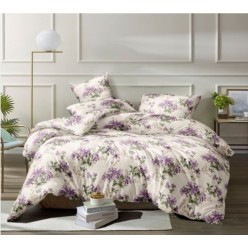 Семейное постельное белье поплин бежевое с цветами