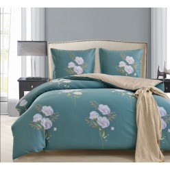 1.5 спальное постельное белье сатин двустороннее бирюзовое с цветами