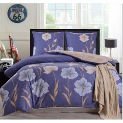 1.5 спальное постельное белье сатин двустороннее синее с цветами