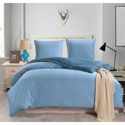 Семейное постельное белье сатин двустороннее дымчато синее