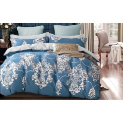 1.5 спальное постельное белье двустороннее сатин синее с восточными узорами