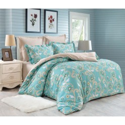 1.5 спальный комплект постельного белья сатин двусторонний бирюзовый с орнаментом