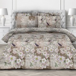 1.5 спальное постельное белье из поплина бежевое с нежными цветами