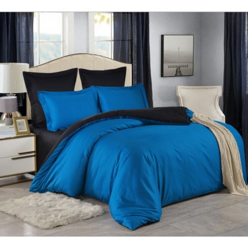 1.5 спальное постельное белье однотонное двустороннее сатин синее