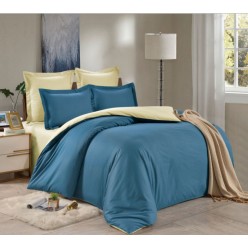 1.5 спальное постельное белье однотонное двустороннее сатин дымчато синее