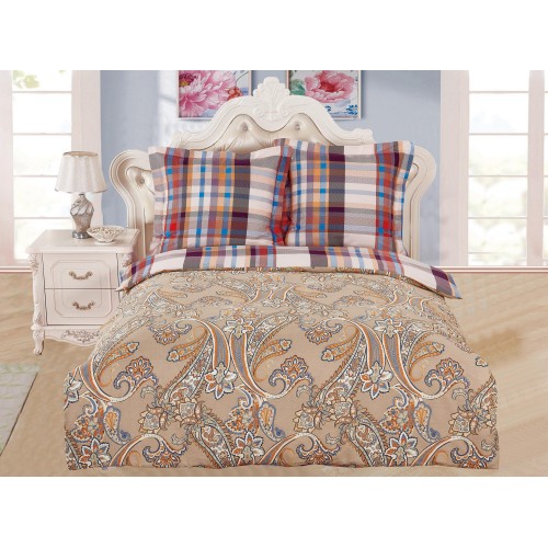Семейный комплект постельного белья сатин бежевый с орнаментом