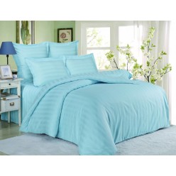1.5 спальное сатиновое постельное белье однотонное голубое