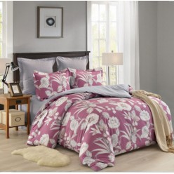 1.5 спальное постельное белье сатин двустороннее темно розовое с цветами