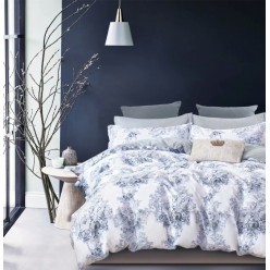 1.5 спальное постельное белье из сатина белое с серым орнаментом