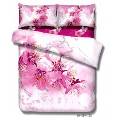 Евро постельное белье премиум сатин 3D розовое с цветами