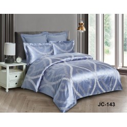 Семейное постельное белье жаккард синее с узорами