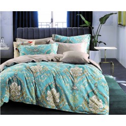 1.5 спальное постельное белье двустороннее из сатина бирюзовое с орнаментом 