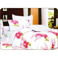 1.5 спальный комплект постельного белья сатин двусторонний белый с цветами