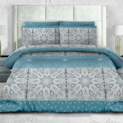 1.5 спальное постельное белье поплин синее с орнаментом