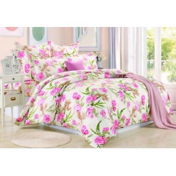 2 спальный комплект постельного белья сатин персиковый с розовыми розами