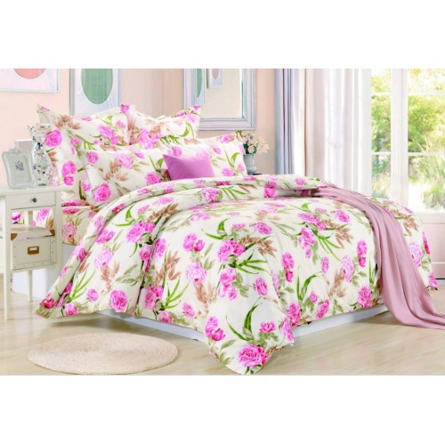 2 спальный комплект постельного белья сатин персиковый с розовыми розами