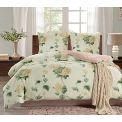 2 спальное постельное белье сатин двустороннее бежевое с цветами