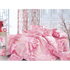 1.5 спальное постельное белье сатин розовое с листьями