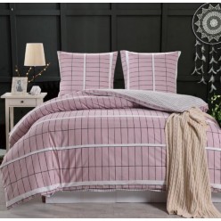 1.5 спальное постельное белье сатин двустороннее розовое в стильную клетку