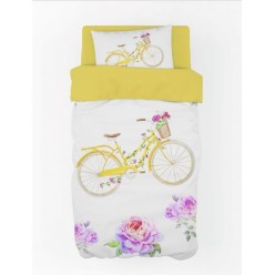 Подростковое сатиновое постельное белье двустороннее белое с велосипедом