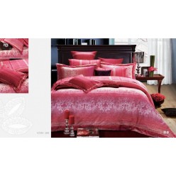 2 спальное шелковистое постельное белье двустороннее из премиум сатина розовое с узорами