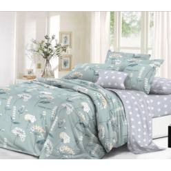 2 спальный комплект постельного белья сатин двусторонний зеленый с цветами