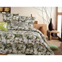 2 спальное постельное белье сатин зеленое с цветами