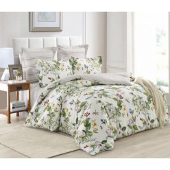 1.5 спальный комплект постельного белья сатин двусторонний кремовый с цветами