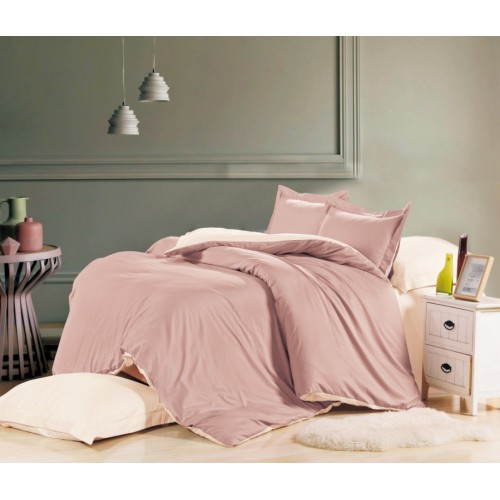 1.5 спальное постельное белье однотонное из сатина розовое с бежевым