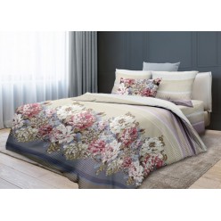 1.5 спальное постельное белье поплин бежевое с цветами