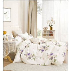 1.5 спальное постельное белье двустороннее сатин кремовое с цветами 