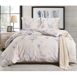 1.5 спальное постельное белье сатин двустороннее кремовое с нежными цветами